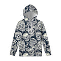 White Floral Sugar Skull Pattern Print Pullover Hoodie
