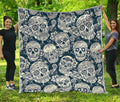 White Floral Sugar Skull Pattern Print Quilt