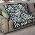 White Floral Sugar Skull Pattern Print Quilt