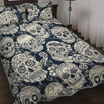 White Floral Sugar Skull Pattern Print Quilt Bed Set