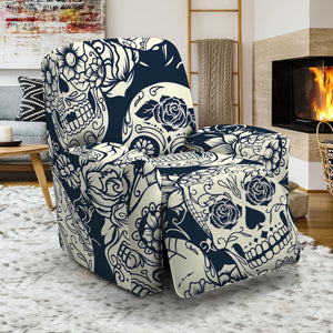 White Floral Sugar Skull Pattern Print Recliner Slipcover