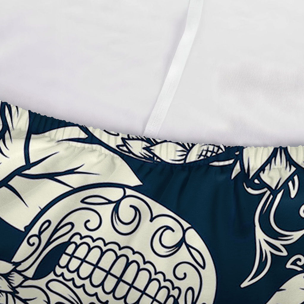 White Floral Sugar Skull Pattern Print Sofa Cover