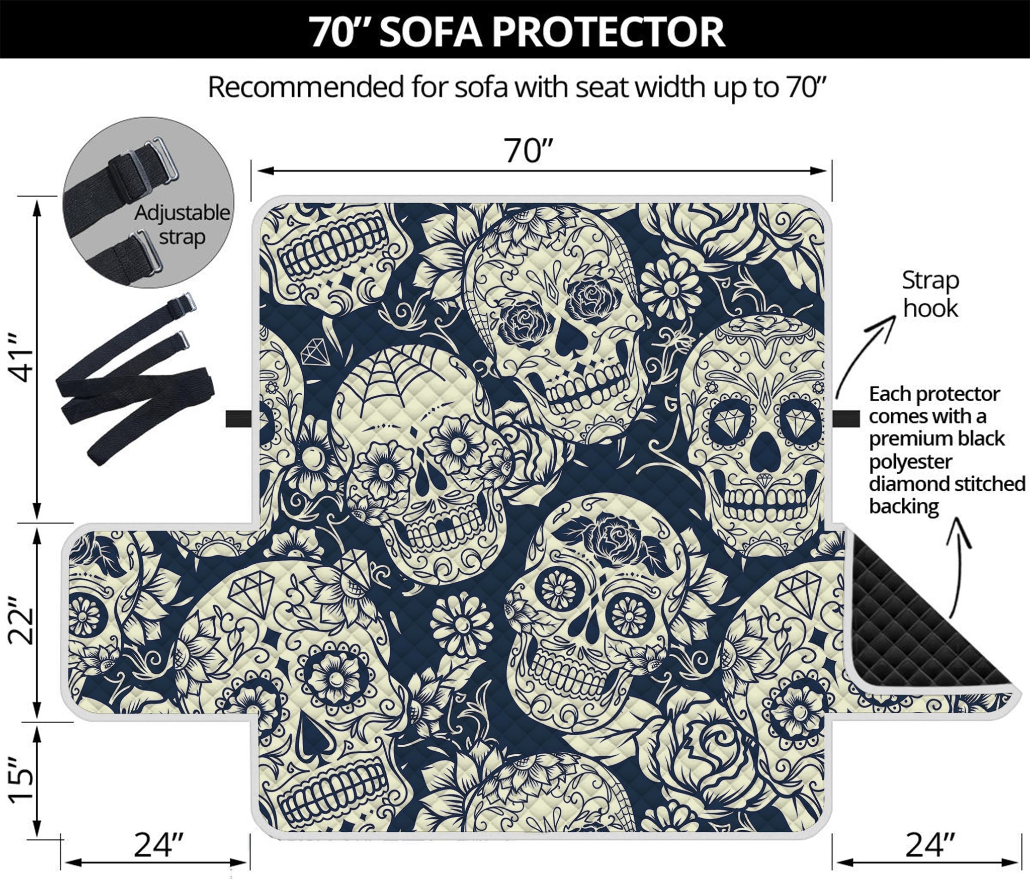 White Floral Sugar Skull Pattern Print Sofa Protector