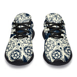 White Floral Sugar Skull Pattern Print Sport Shoes GearFrost