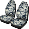 White Floral Sugar Skull Pattern Print Universal Fit Car Seat Covers