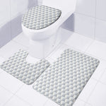 White Geometric Cube Shape Pattern Print 3 Piece Bath Mat Set