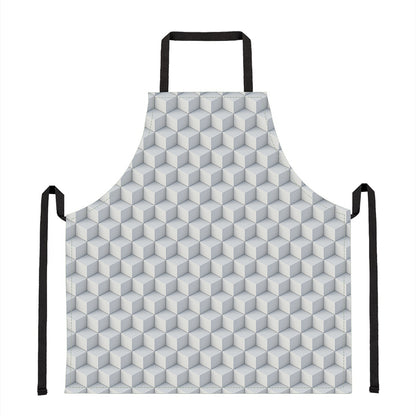 White Geometric Cube Shape Pattern Print Apron