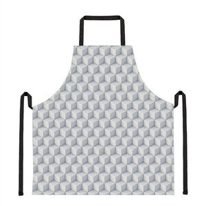 White Geometric Cube Shape Pattern Print Apron