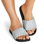 White Geometric Cube Shape Pattern Print Black Slide Sandals