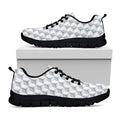White Geometric Cube Shape Pattern Print Black Running Shoes