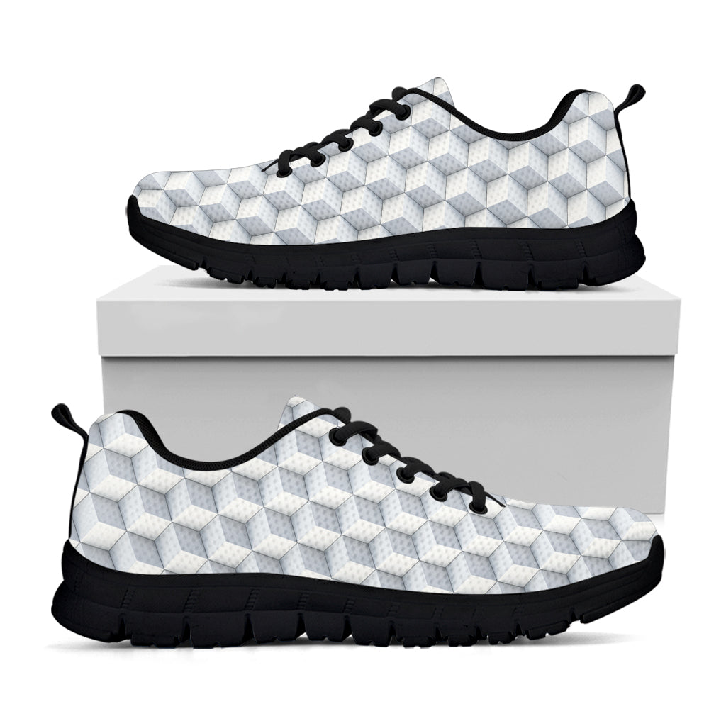 White Geometric Cube Shape Pattern Print Black Sneakers