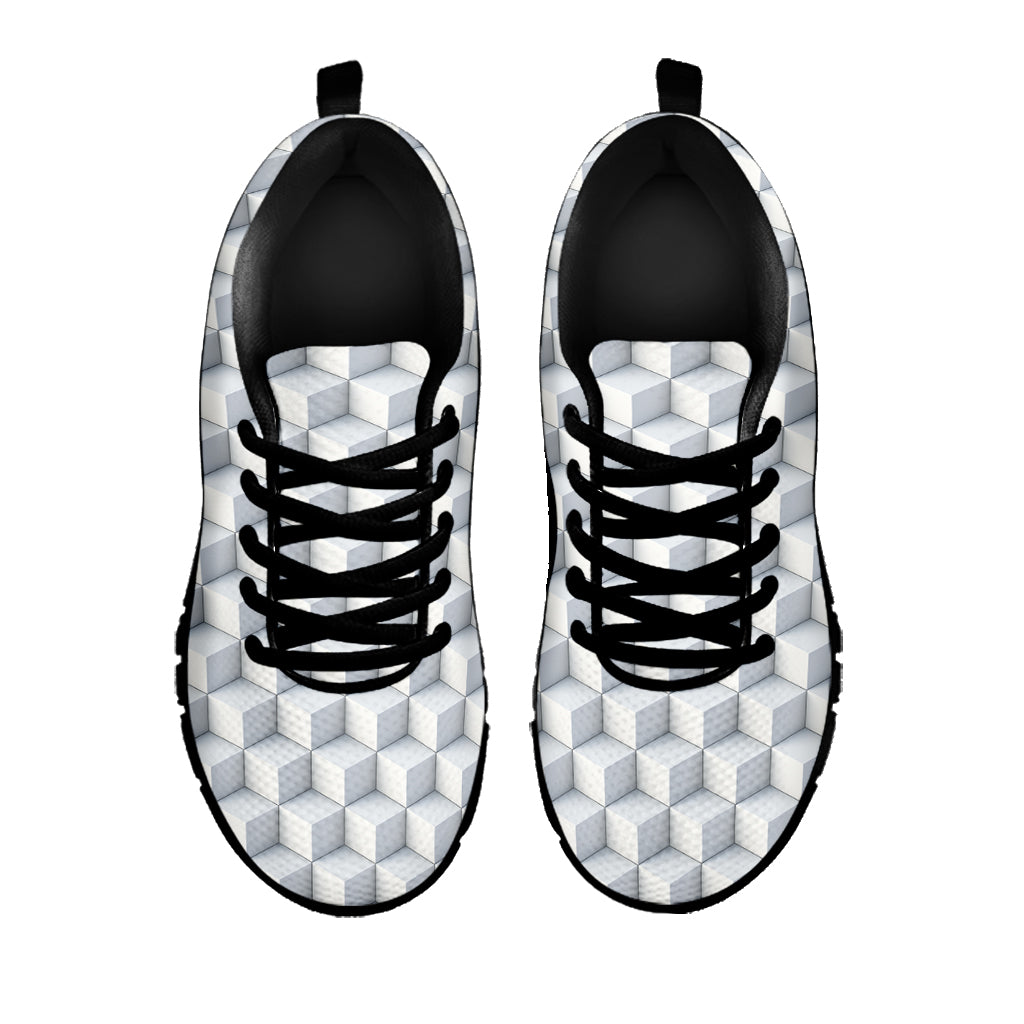 White Geometric Cube Shape Pattern Print Black Sneakers