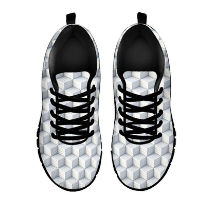 White Geometric Cube Shape Pattern Print Black Sneakers