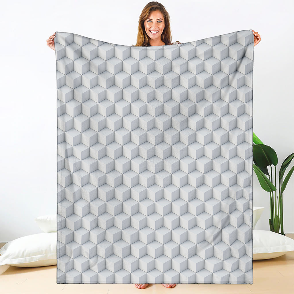 White Geometric Cube Shape Pattern Print Blanket