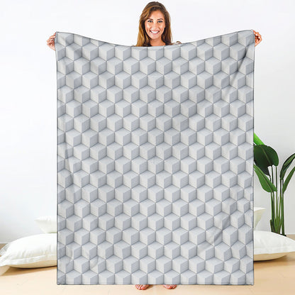 White Geometric Cube Shape Pattern Print Blanket