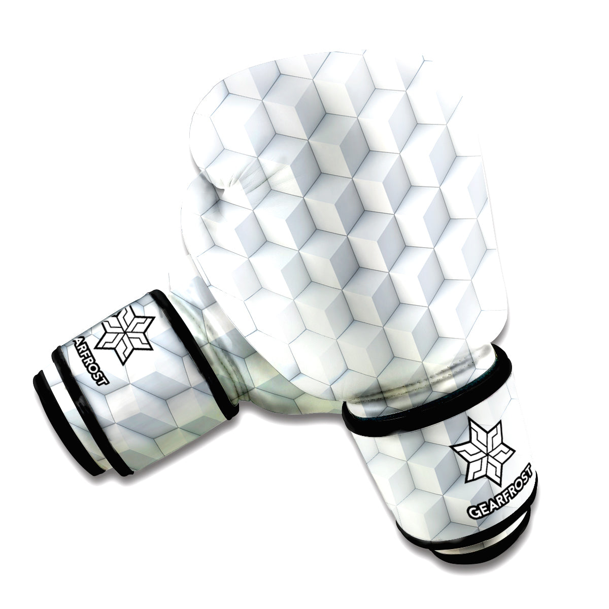 White Geometric Cube Shape Pattern Print Boxing Gloves