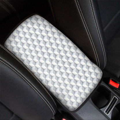 White Geometric Cube Shape Pattern Print Car Center Console Cover