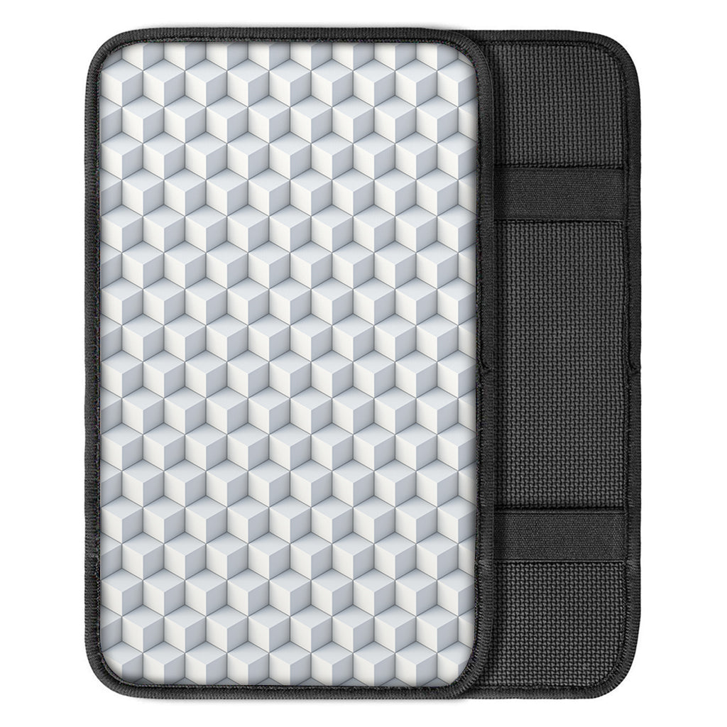 White Geometric Cube Shape Pattern Print Car Center Console Cover