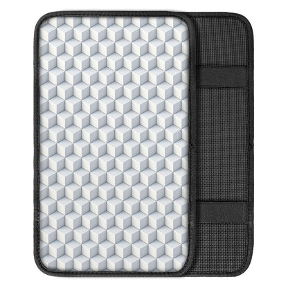 White Geometric Cube Shape Pattern Print Car Center Console Cover