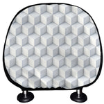 White Geometric Cube Shape Pattern Print Car Headrest Covers