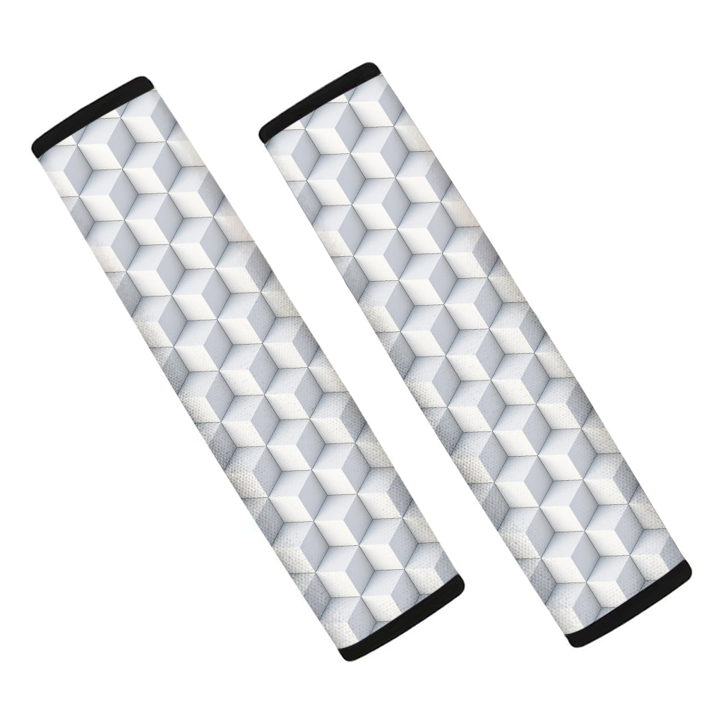 White Geometric Cube Shape Pattern Print Car Seat Belt Covers