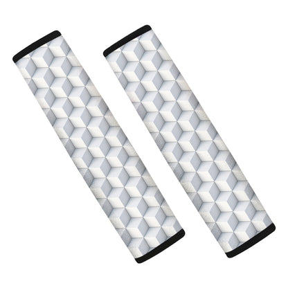 White Geometric Cube Shape Pattern Print Car Seat Belt Covers