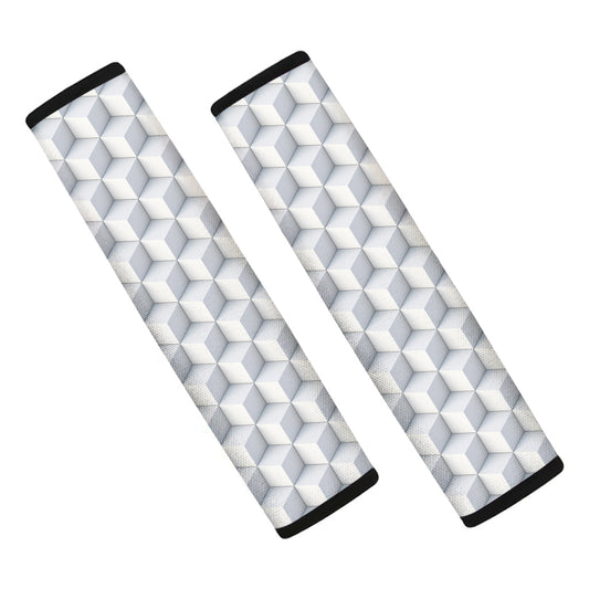 White Geometric Cube Shape Pattern Print Car Seat Belt Covers