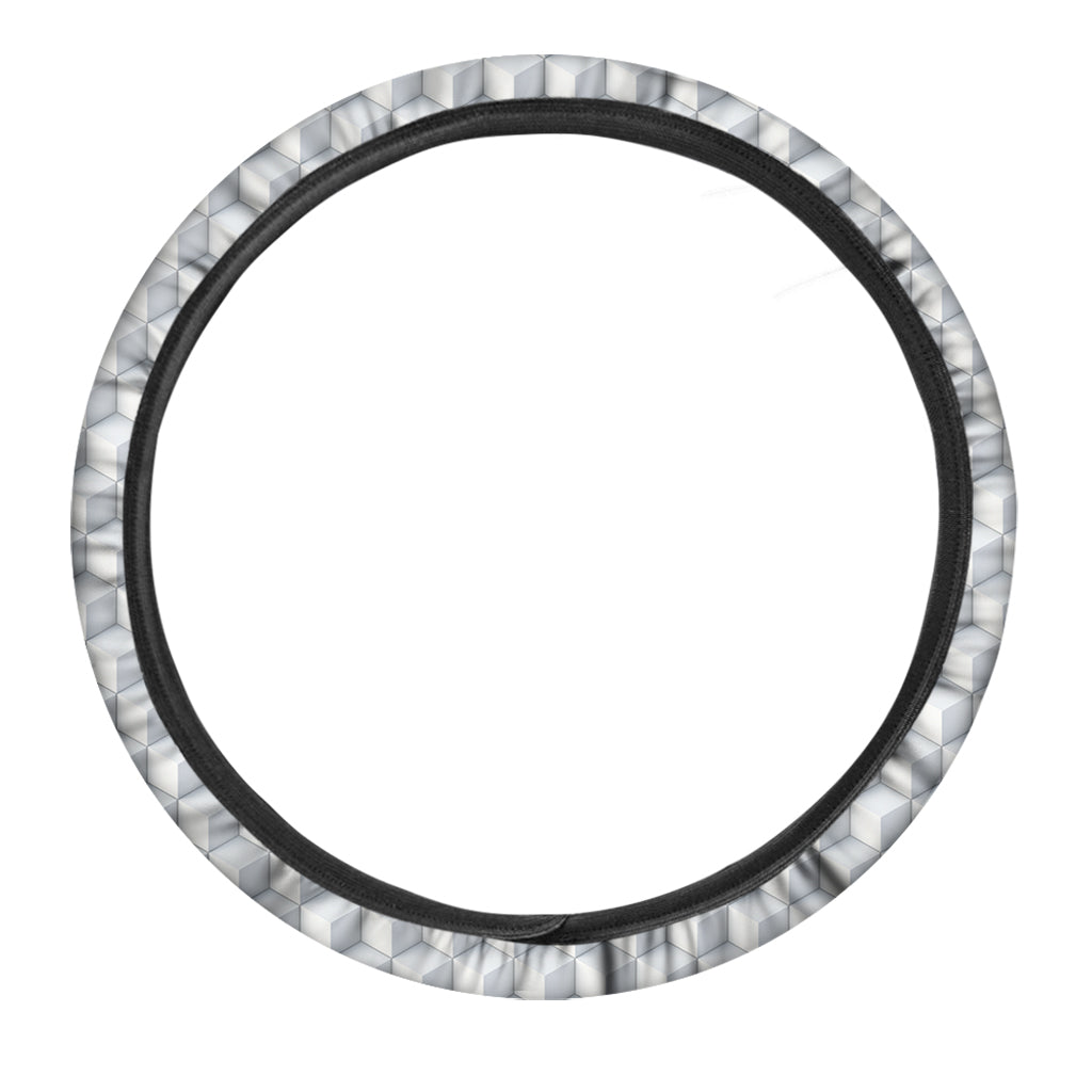 White Geometric Cube Shape Pattern Print Car Steering Wheel Cover