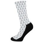 White Geometric Cube Shape Pattern Print Crew Socks
