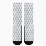 White Geometric Cube Shape Pattern Print Crew Socks