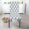 White Geometric Cube Shape Pattern Print Dining Chair Slipcover