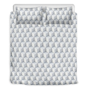 White Geometric Cube Shape Pattern Print Duvet Cover Bedding Set