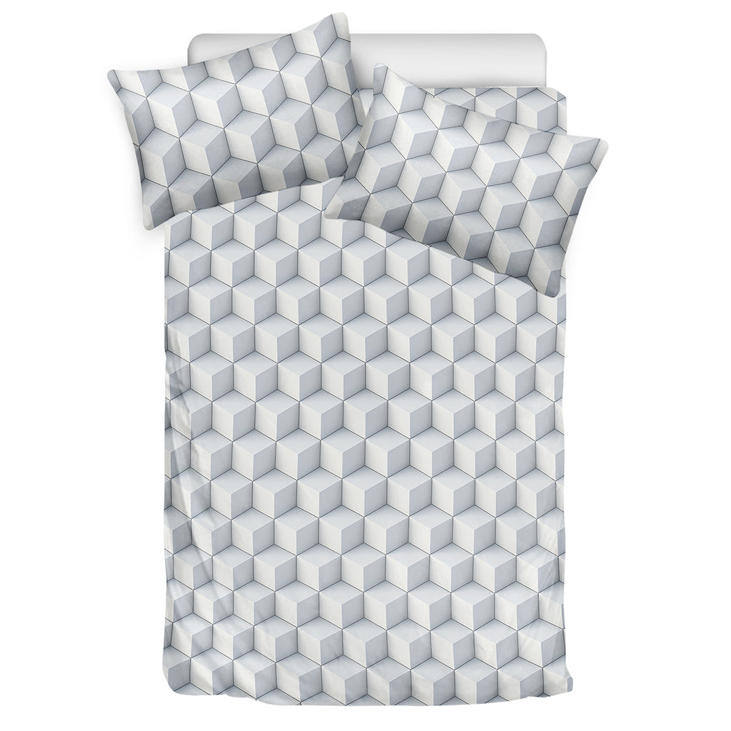 White Geometric Cube Shape Pattern Print Duvet Cover Bedding Set