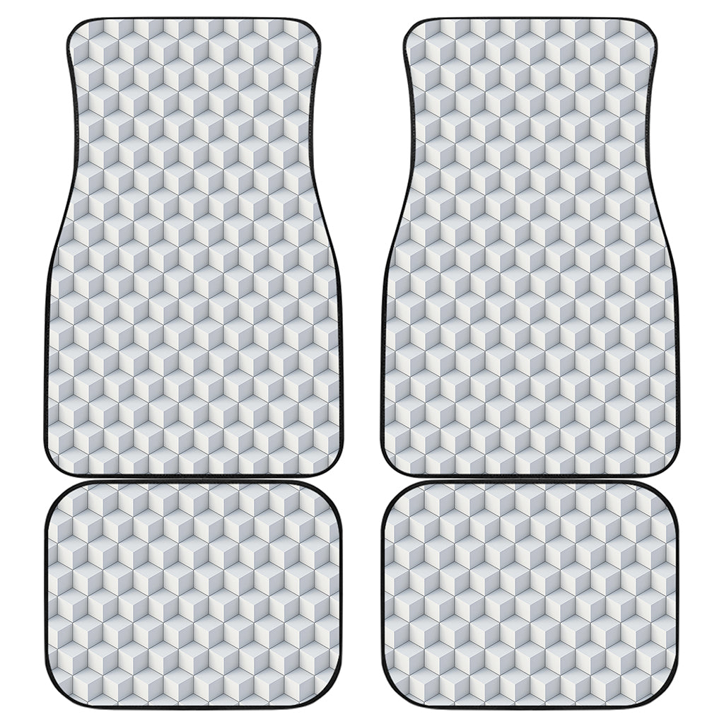 White Geometric Cube Shape Pattern Print Front and Back Car Floor Mats