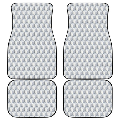 White Geometric Cube Shape Pattern Print Front and Back Car Floor Mats