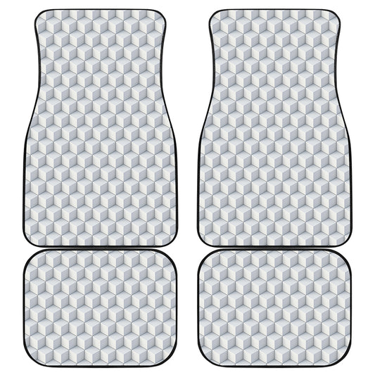 White Geometric Cube Shape Pattern Print Front and Back Car Floor Mats