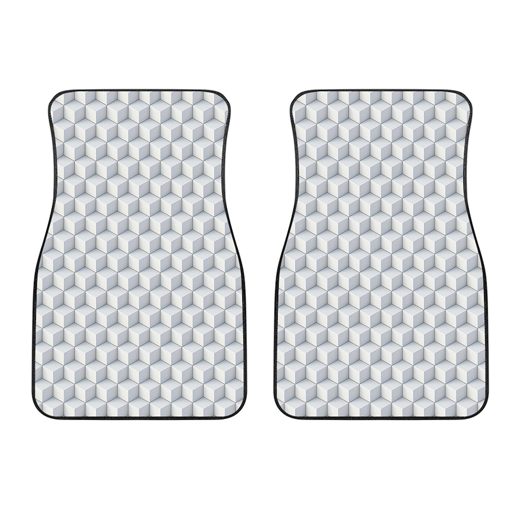 White Geometric Cube Shape Pattern Print Front Car Floor Mats