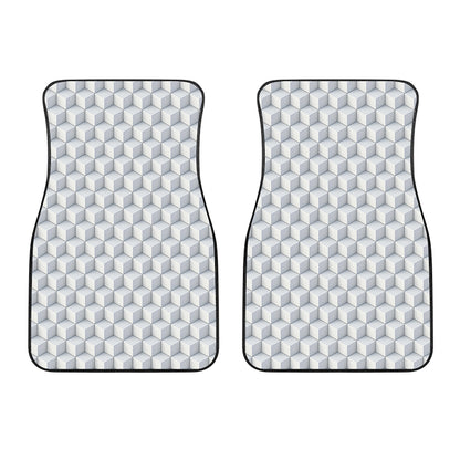 White Geometric Cube Shape Pattern Print Front Car Floor Mats