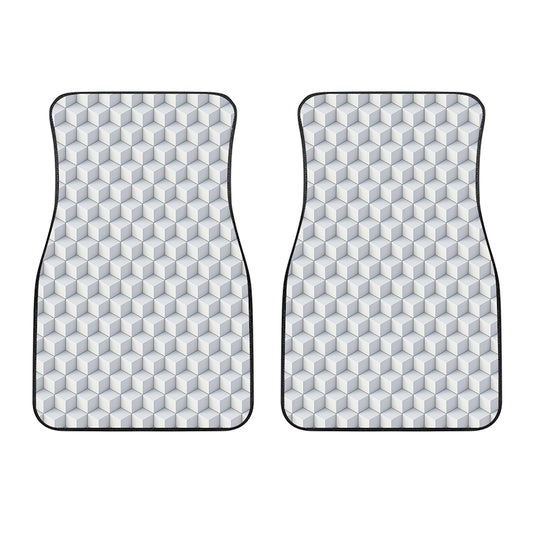 White Geometric Cube Shape Pattern Print Front Car Floor Mats
