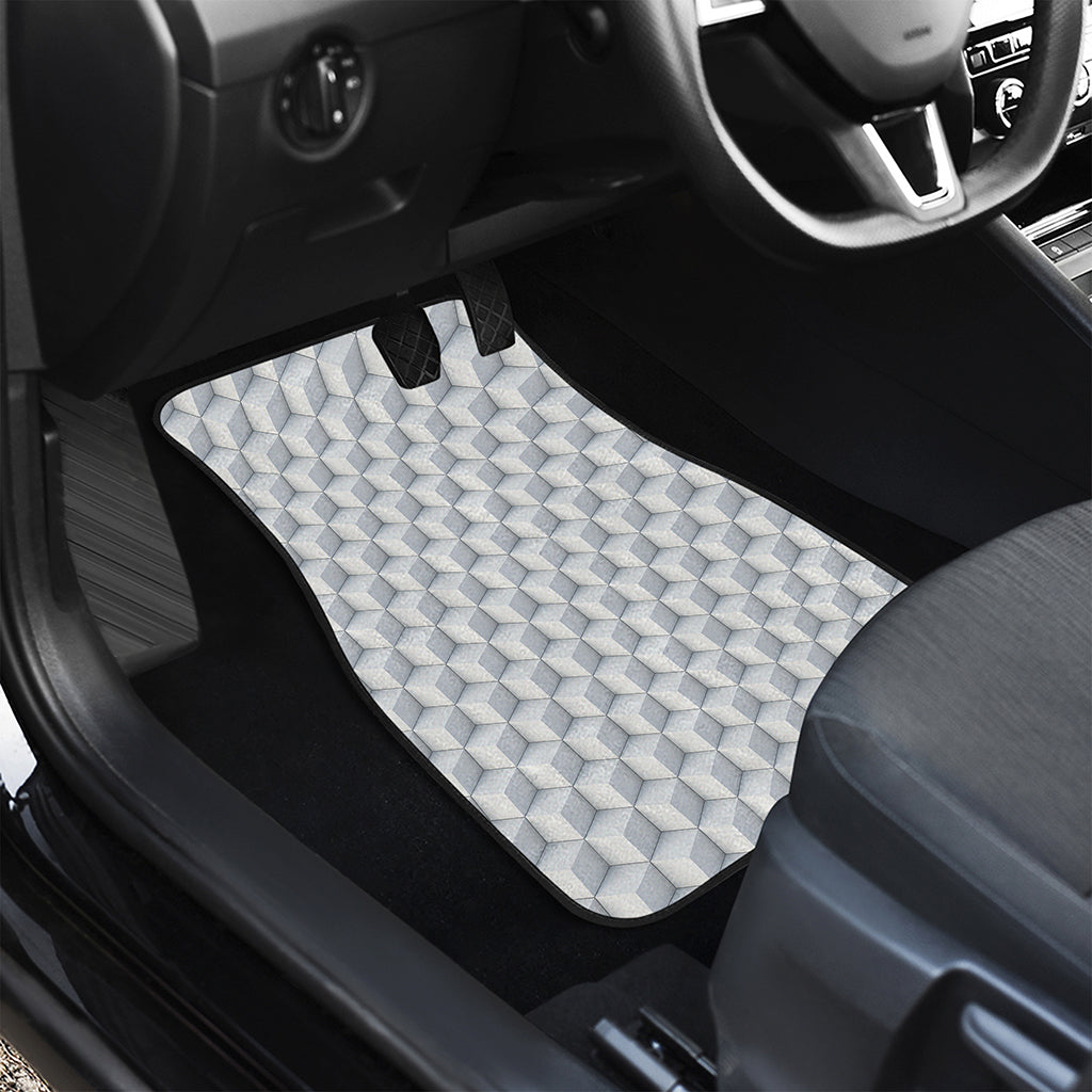 White Geometric Cube Shape Pattern Print Front Car Floor Mats
