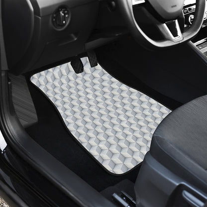 White Geometric Cube Shape Pattern Print Front Car Floor Mats