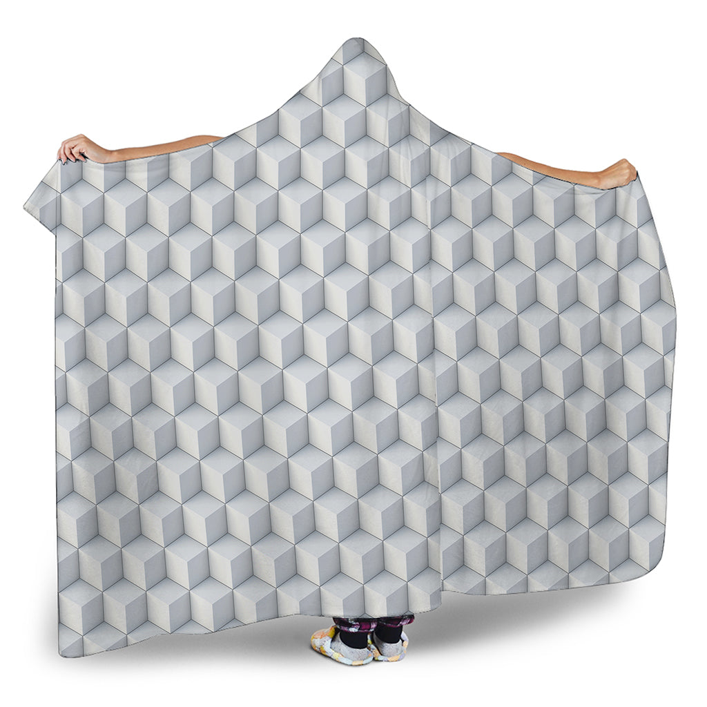 White Geometric Cube Shape Pattern Print Hooded Blanket