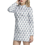 White Geometric Cube Shape Pattern Print Hoodie Dress