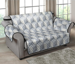 White Geometric Cube Shape Pattern Print Loveseat Protector