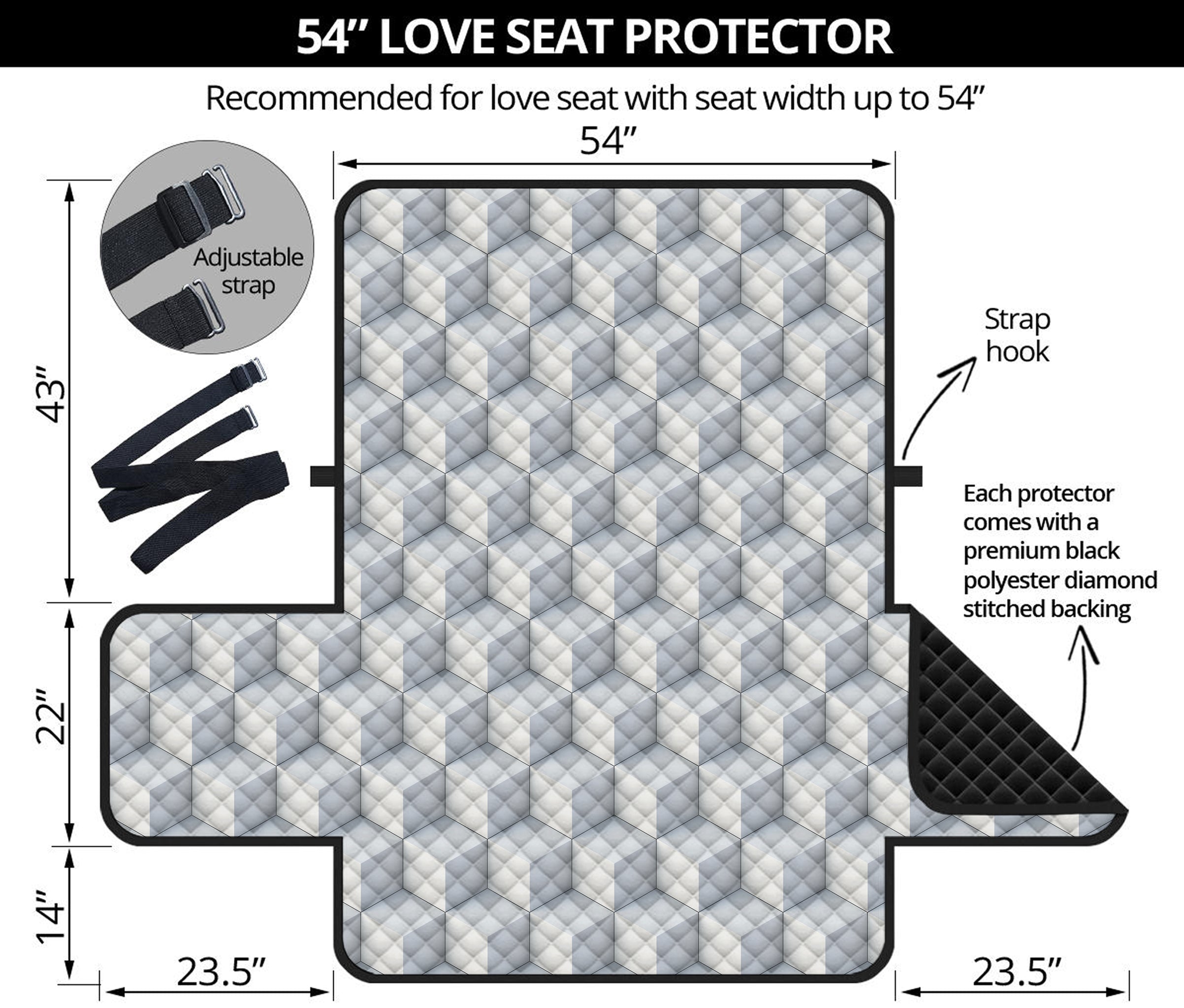 White Geometric Cube Shape Pattern Print Loveseat Protector