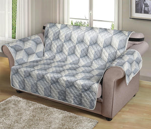 White Geometric Cube Shape Pattern Print Loveseat Protector