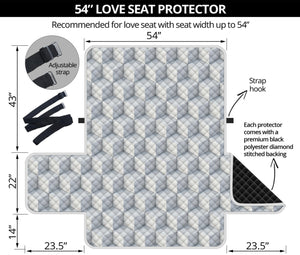 White Geometric Cube Shape Pattern Print Loveseat Protector