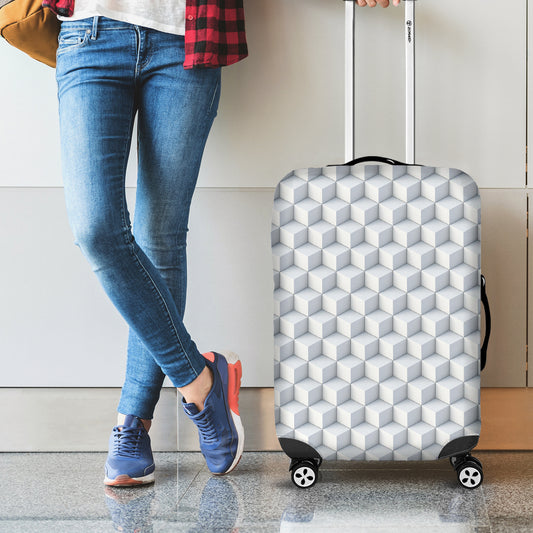 White Geometric Cube Shape Pattern Print Luggage Cover