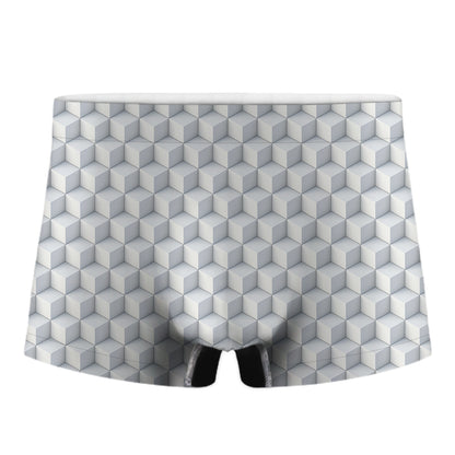 White Geometric Cube Shape Pattern Print Men's Boxer Briefs