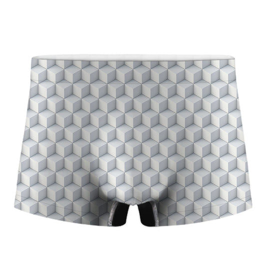 White Geometric Cube Shape Pattern Print Men's Boxer Briefs